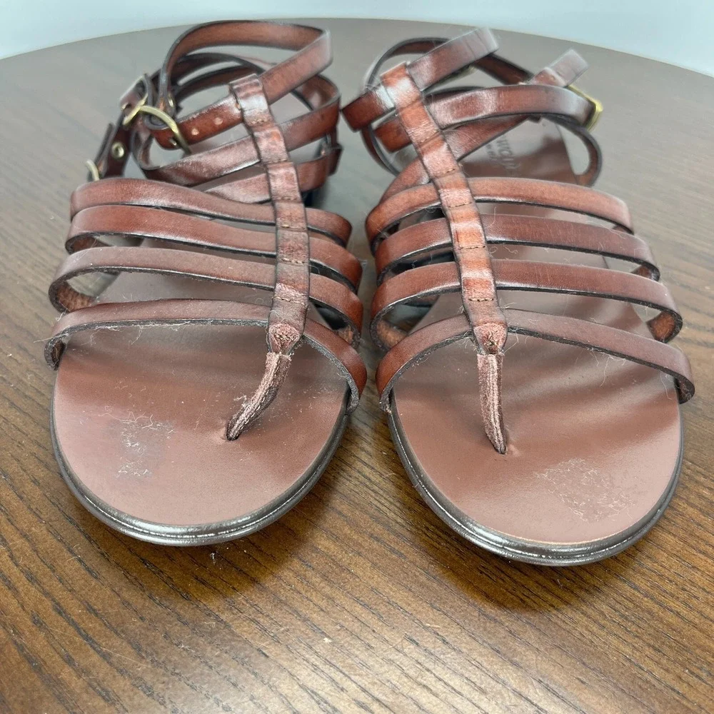 Crewcuts Fisherman Sandal Girls K2 Brown Leather Buckle Ankle Strappy Thong Shoe